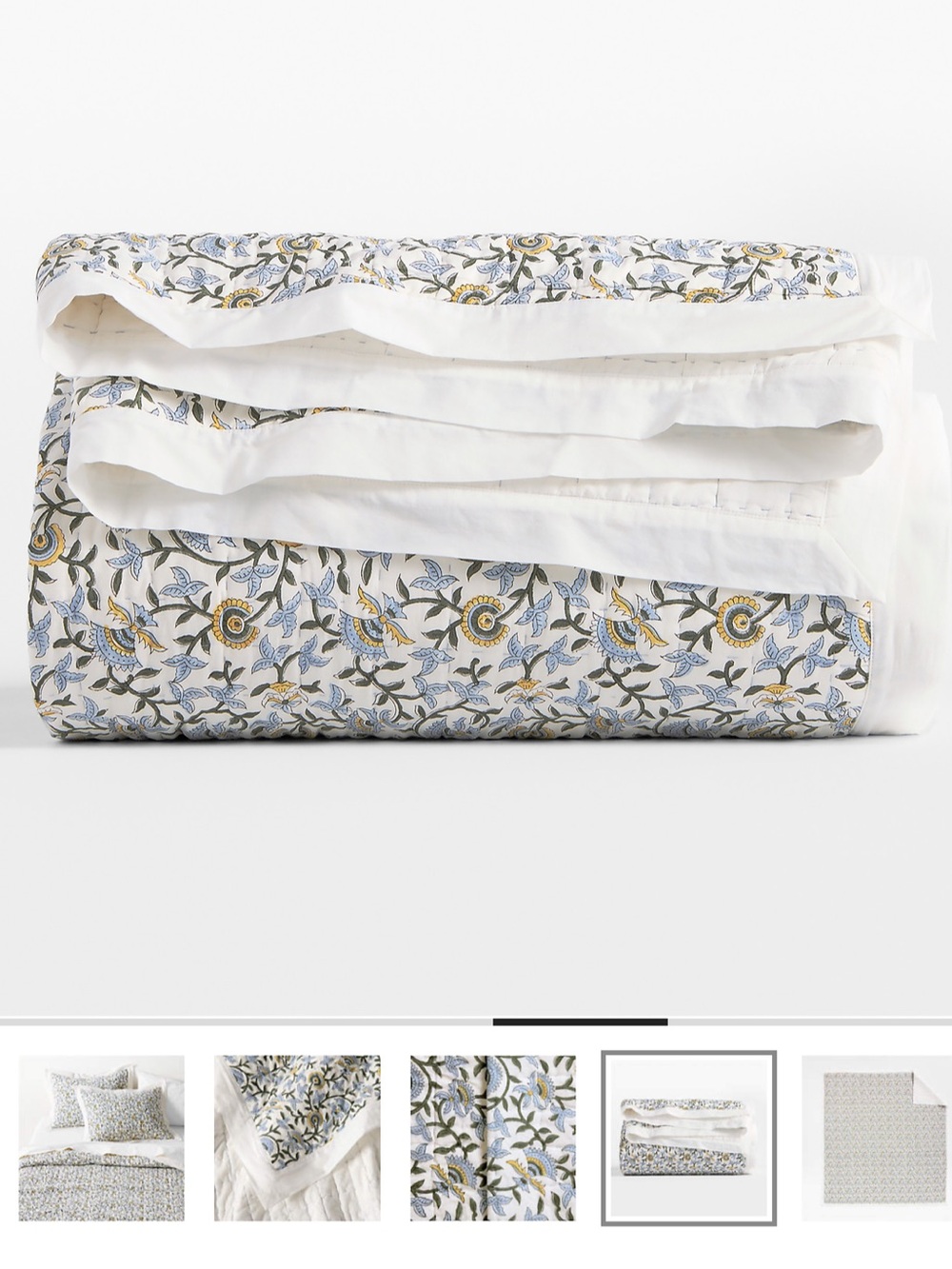 Crate & Barrel Celeste Organic Cotton Blue Vine Print King Quilt